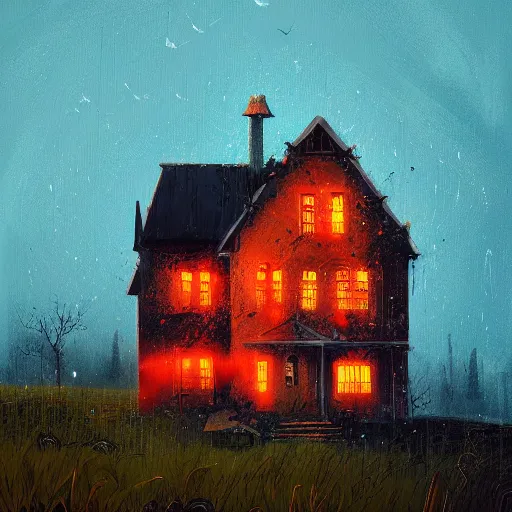 Prompt: The Haunted House on the Hill by Alena Aenami.