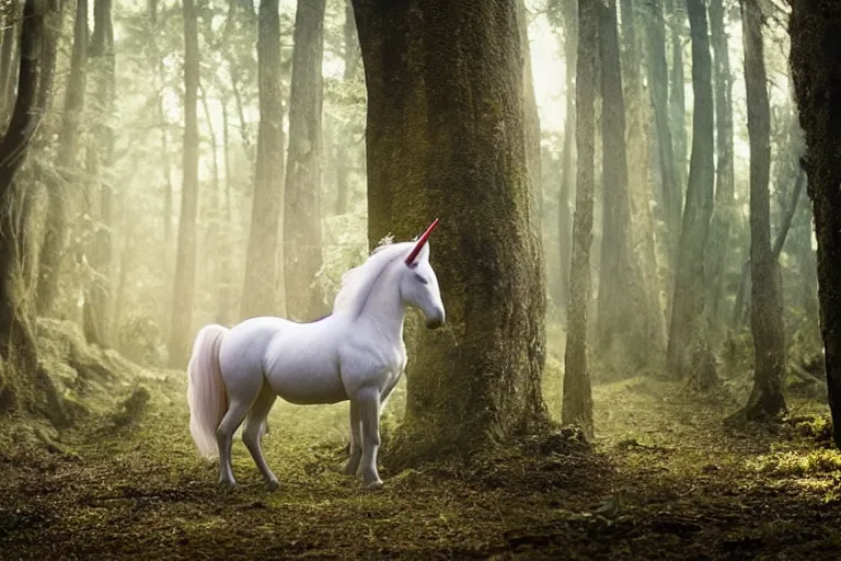 Image similar to beautiful unicorn in the forest natural lighting by Emmanuel Lubezki