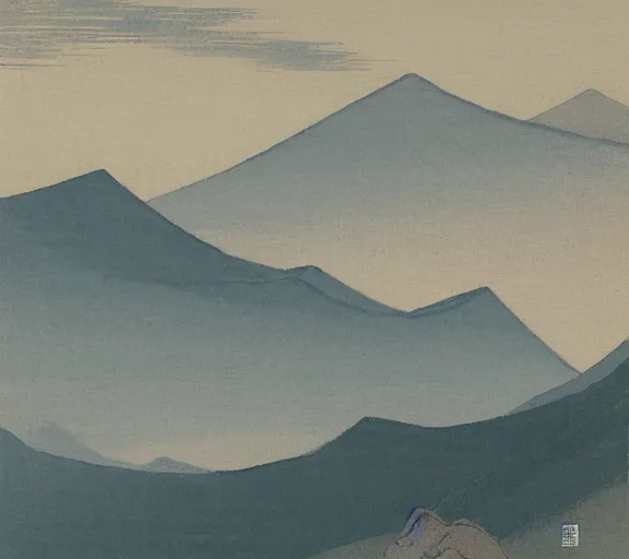 Prompt: mountains by xu beihong feng zikai yun shouping