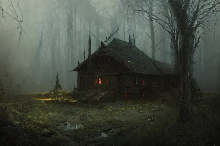 Prompt: [ dark house ] stands in the middle of a tumultuously overgrown forest trending on artstation cgsociety contest winner award winning 4 k intricate detailed golden ratio!! by greg rutkowski and gaston bussiere dark gloomy atmosphere artstation hd artstation landscape