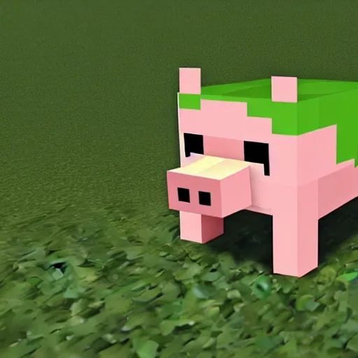 Prompt: minecraft style pig in a grass field