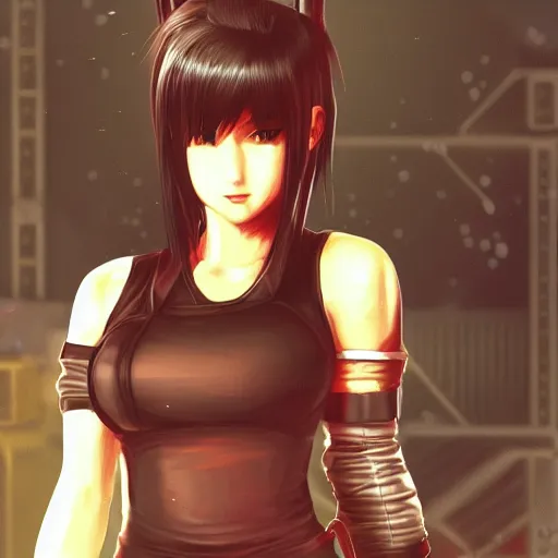 Prompt: character art of tifa lockhart set in midgar, high quality, trending on artstation