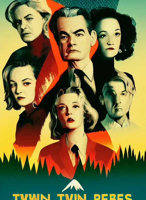 Prompt: twin peaks movie poster art by victor kalin