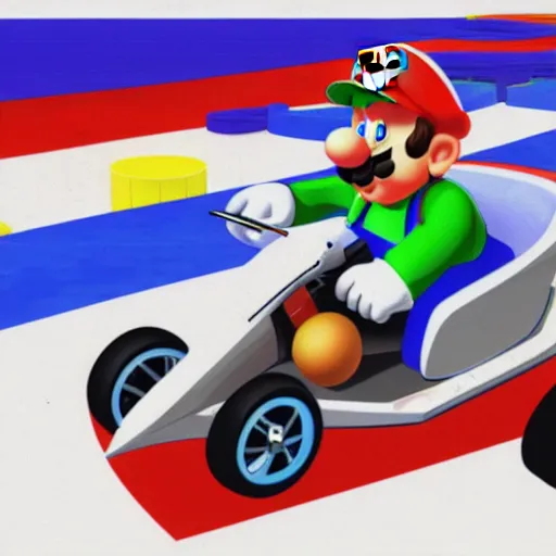 Prompt: Vladimir Putin driving a Mario kart, highly detailed, digital art