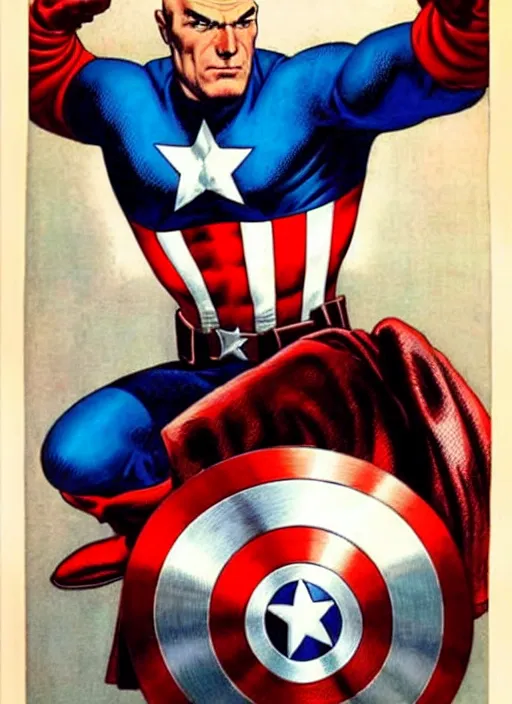 Image similar to hitman dressed as captain america. portrait by clyde caldwell and jean giraud and anton otto fischer and john philip falter and will eisner and gil elvgren