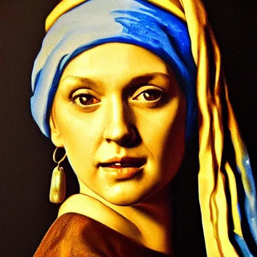 Image similar to painting of Henry Cavill posed in the style of ‘Johannes Vermeer girl with a pearl earring’, hyperrealistic, moody lighting, golden hour