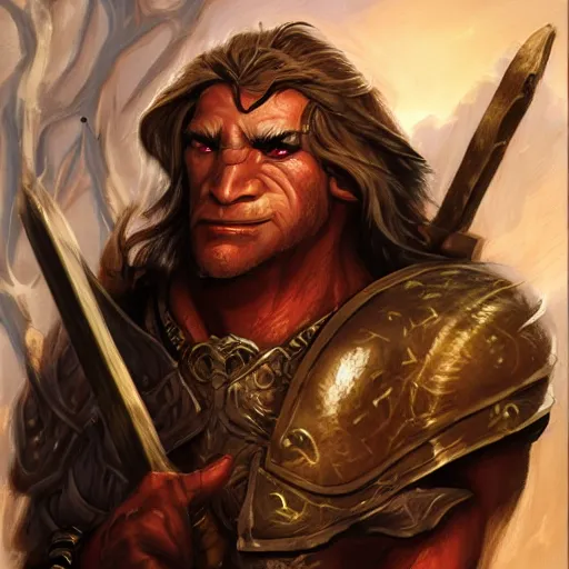 Image similar to Character portrait, face close up: Minotaur Male Cleric. Peace will conquer all. In the style of Ralph Horsley