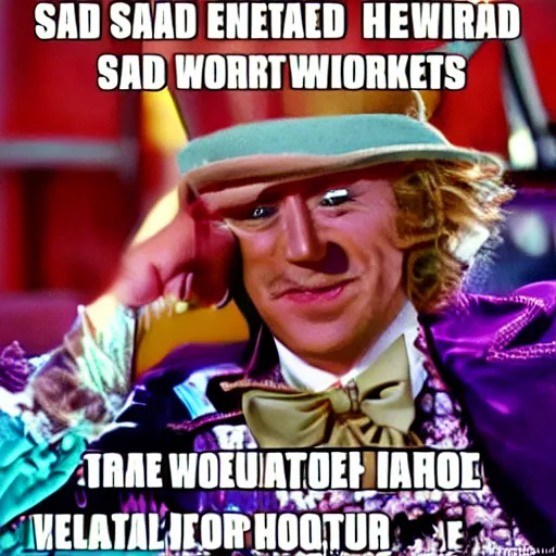 Image similar to sad willy wonka workers in handcuffs