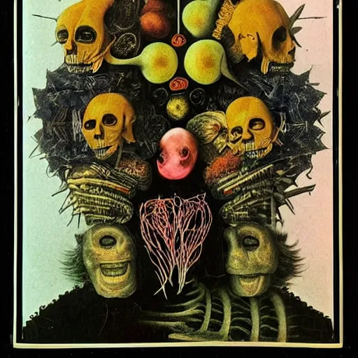 Image similar to post - punk new age album cover, asymmetrical design, frame of a dollar bank notes, capitalism, magic, apocalypse, psychedelic, black white pink, magic, giger h. r., giuseppe arcimboldo