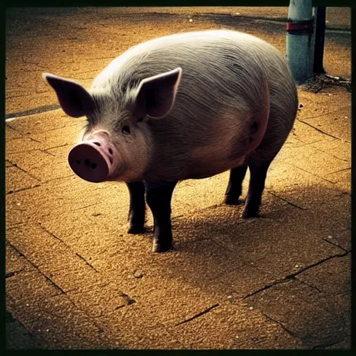 Prompt: “A pig standing up firing a machine gun”