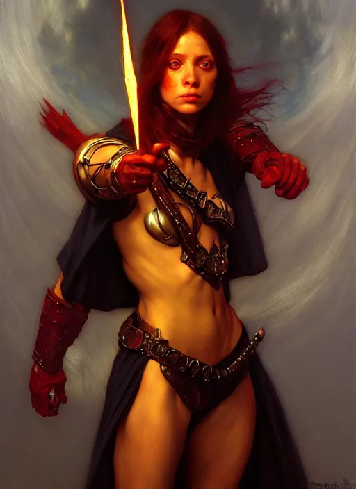 Prompt: i cast firebolt. full body, hyper realistic dnd character art portrait, dark fantasy art, intricate fantasy painting, dramatic lighting, vivid colors, deviantart, artstation, by edgar maxence and caravaggio and michael whelan and delacroix.