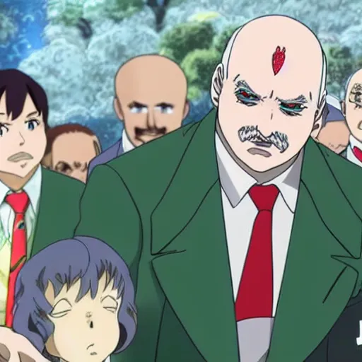 Image similar to alexander lukashenko as a main villain in anime in style of hayao miyazaki