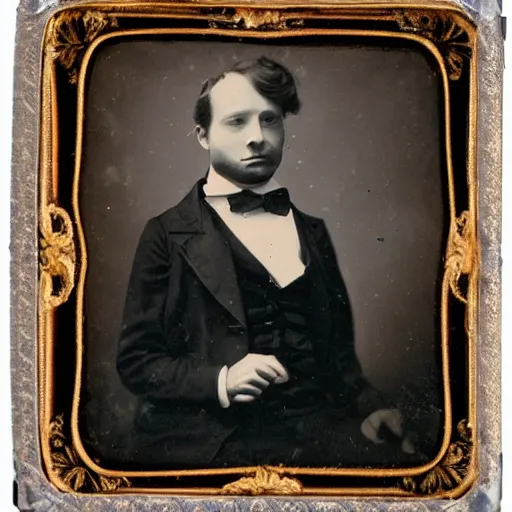 Prompt: anthropomorphic fox gentleman, daguerreotype,