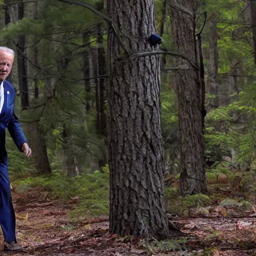 Prompt: joe biden trail cam footage woods