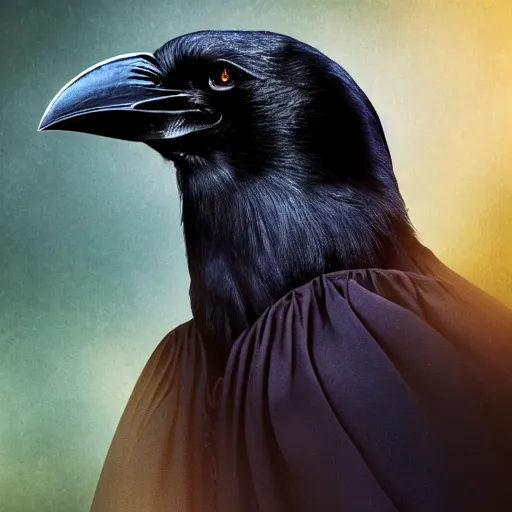 Image similar to A portrait of a crow dressed as a wizard, UHD, 4K, Tyler Jacobson, fantasy, DnD, magical particles, magical, digital art