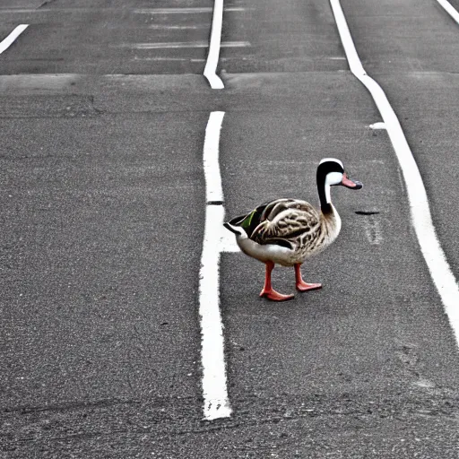Image similar to a duck crossing a road