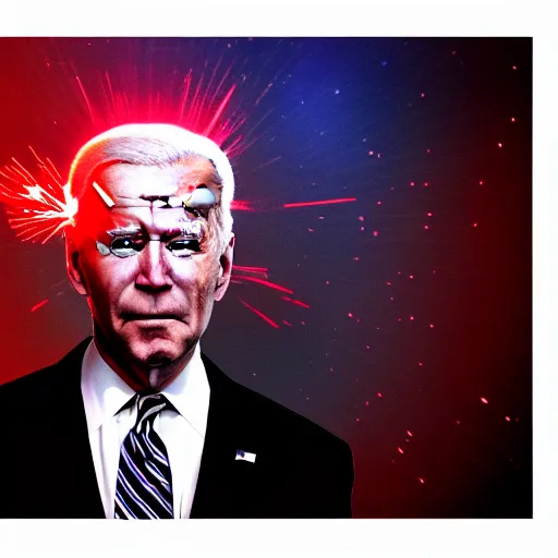 Prompt: god emperor joe biden shooting red lasers out of his eyes. fantasy art. vhs filter effect. film grain. dark.