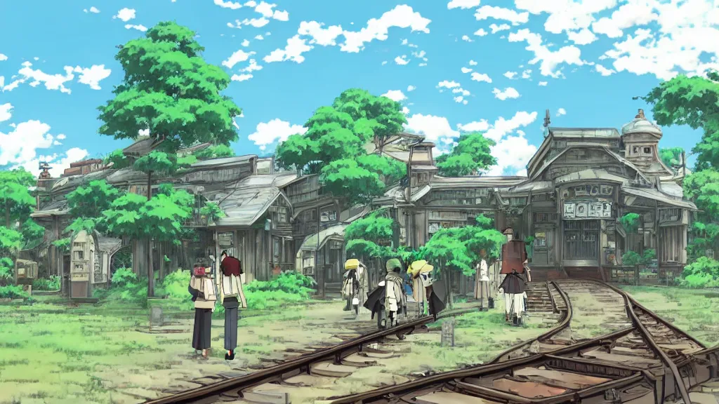 Prompt: lost train station, anime style, studio ghibli