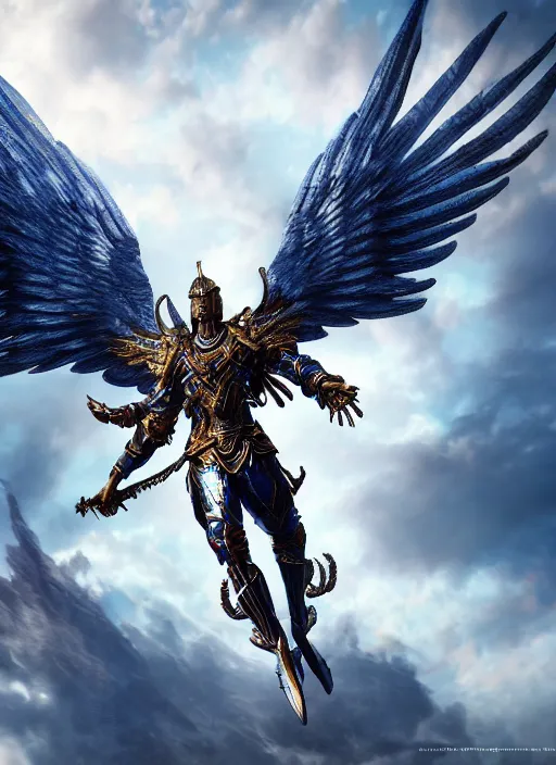 Image similar to archangel micheal flying in sky by huang guangjian, taekwon kim rostbite 3 engine, cryengine, dof, trending on artstation, digital art, chanel, dior, fantasy and detailed and intricate background