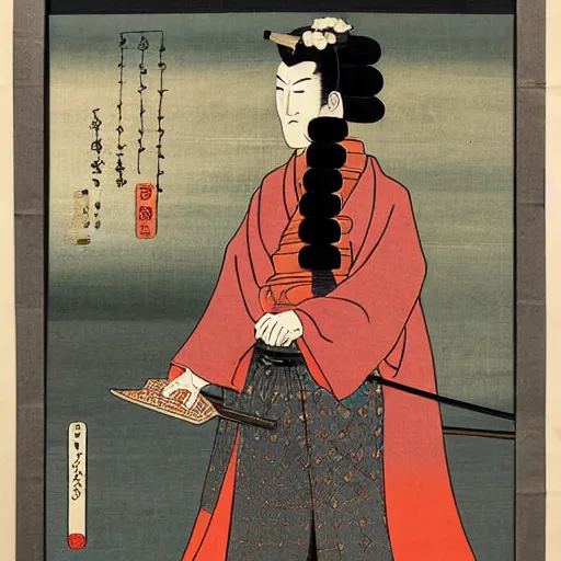Image similar to Ukiyo-E portrait of Samurai Jeffrey Epstein