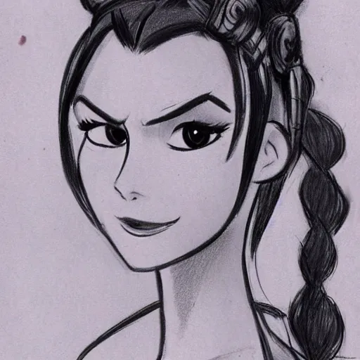 Image similar to milt kahl sketch of victoria justice with tendrils hair style as princess padme from star wars episode 3