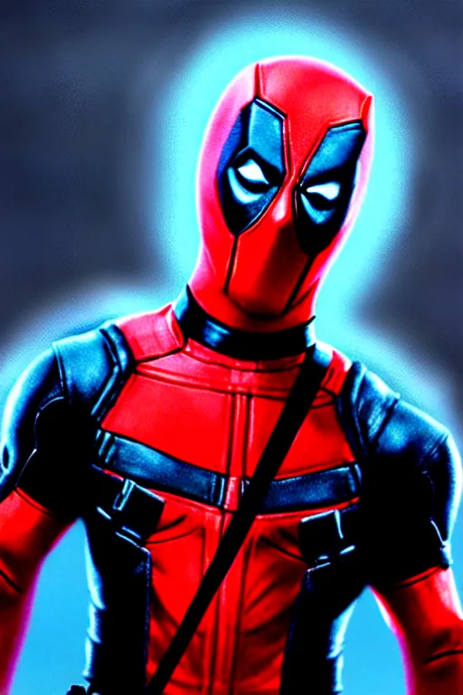 Prompt: cinematic shot of an epic portrait deadpool as a baby with hes suit, shiny skin, beautiful eyes, beautiful, small details, night setting, realistic poster with volumetric light from craig mallism, artgerm, jeremy lipkin and michael garmash, unreal engine, radiant light, detailed and complex environment, digital art, trends at art station, a masterpiece