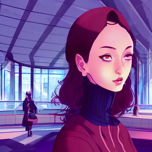 Image similar to a beautiful woman in 1980\'s fashion, mall background, 4k, anime key visual, lois van baarle, ilya kuvshinov, rossdraws, artstation