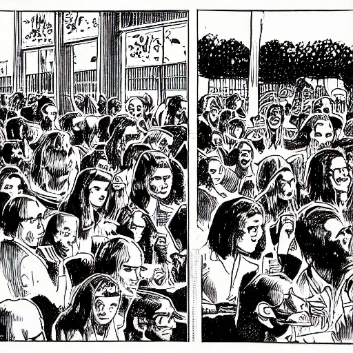 Image similar to robert crumb comic about pembroke pines flanagan high school students partying accurate eyes high detail