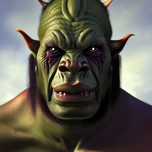 Image similar to a photorealistic portrait shot of a fantasy orc