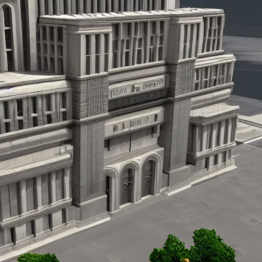 Image similar to art deco city hall,3d render,unreal engine