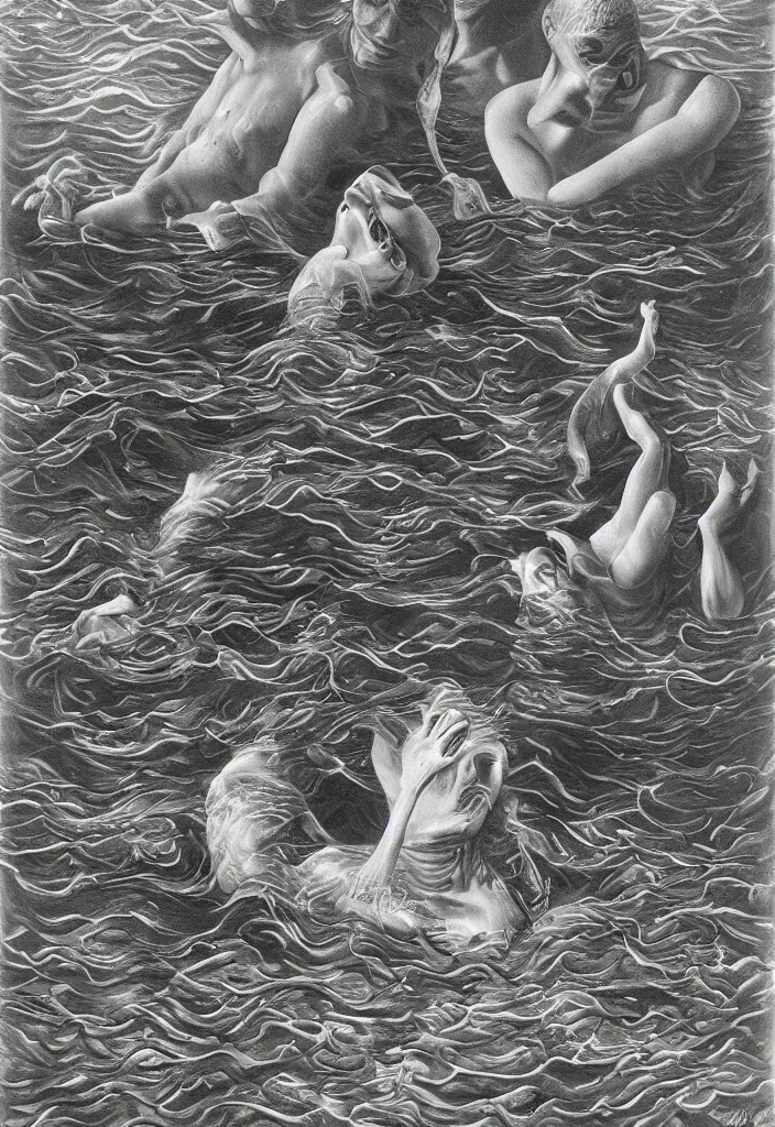 Image similar to highly detailed surrealist art about drowning slowly