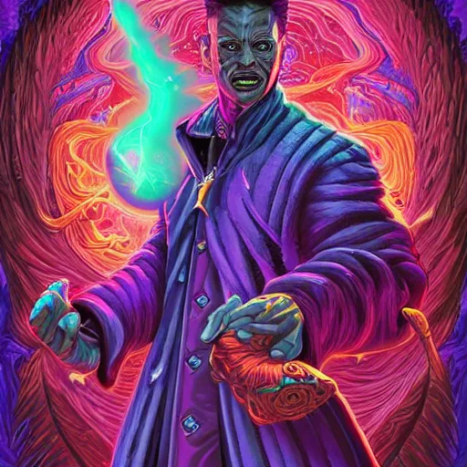 Image similar to digital painting of a powerful warlock, hyperdetailed, vivid colors, beautiful, magic spell, by Dan Mumford, trending on Artstation