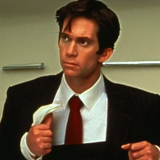 Image similar to Jim Halpert as Patrick Bateman in American Psycho