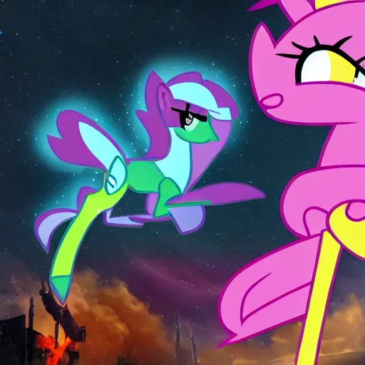 Prompt: a nuclear attack on my little pony