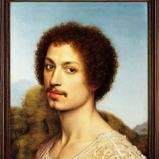 Prompt: renaissance portrait of The Artist Formerly Known As Prince, masterpiece by Eugene de Blaas