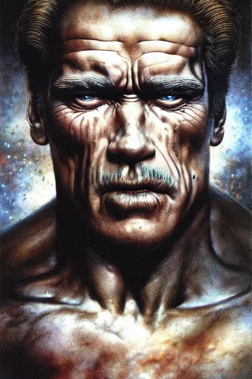 Image similar to arnold schwarzenegger by by luis royo and wayne barlowe, beksinski