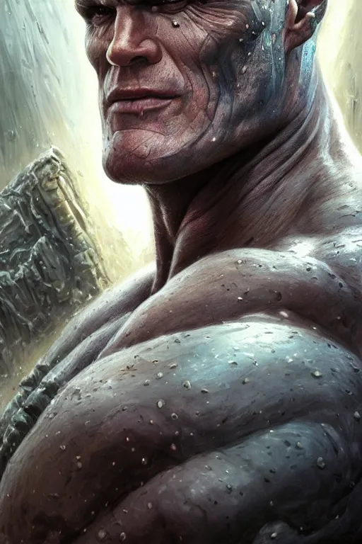 Prompt: closeup portrait shot of dolph lundgren as destruction of the endless, the sandman herculean thanos, conan the barbarian, highly detailed, digital painting, artstation, concept art, soft focus, depth of field, artgerm, tomasz alen kopera, peter mohrbacher, donato giancola, wlop, boris vallejo