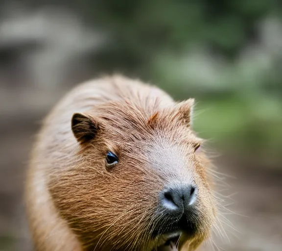 Image similar to a portrait of capybara with a mushroom cap growing on its head by luis royo. intricate. lifelike. soft light. sony a 7 r iv 5 5 mm. cinematic post - processing