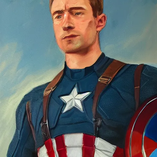 Image similar to Bod Ross, Captain America, painting, portrait