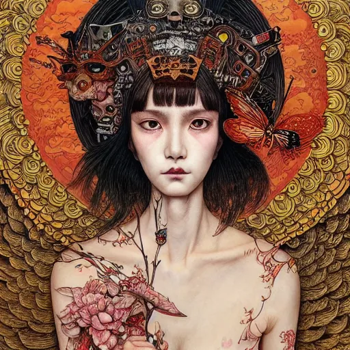 Image similar to beautiful portrait painted in jacek yerka aykut aydogdu and leslie zhang style drawn by vania zouravliov and takato yamamoto, inspired by cyberpunk, intricate acrylic gouache painting, high detail, sharp high detail, artstation, manga and anime