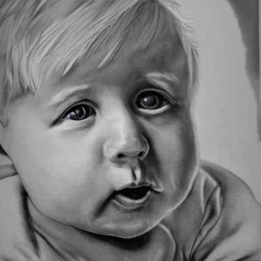 Image similar to a portrait of boris johnson as a baby by beryl cook