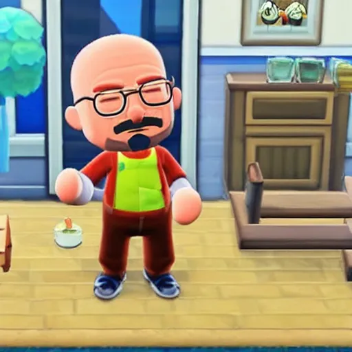 Prompt: walter white making meth in animal crossing