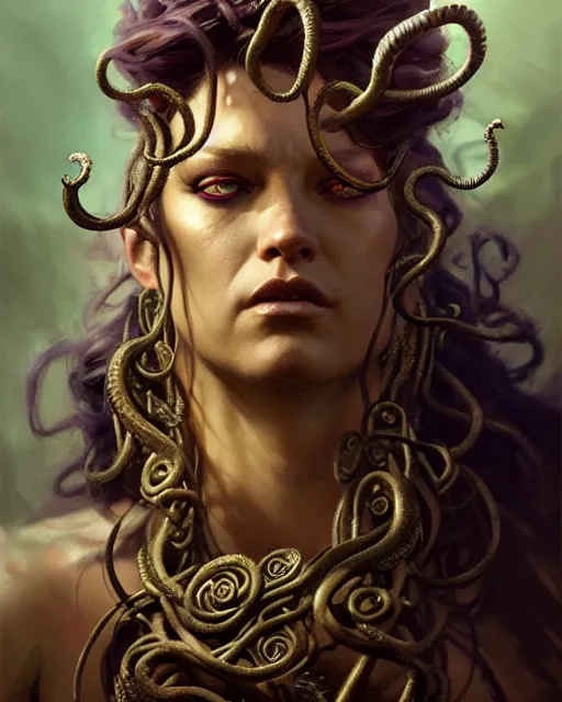 Image similar to fierce medusa, fantasy character portrait, ultra realistic, concept art, intricate details, highly detailed by greg rutkowski, gaston bussiere, craig mullins, simon bisley