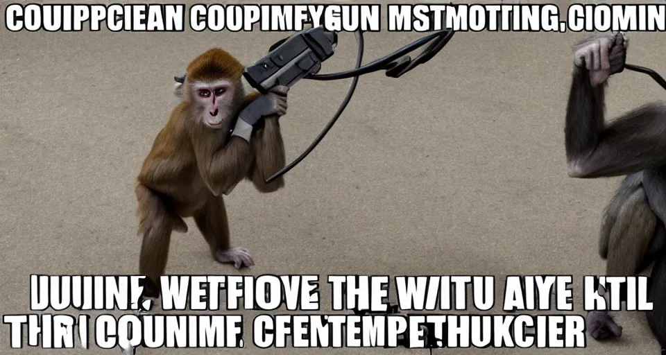 Image similar to Monkey Pointing a Gun at a Computer Meme