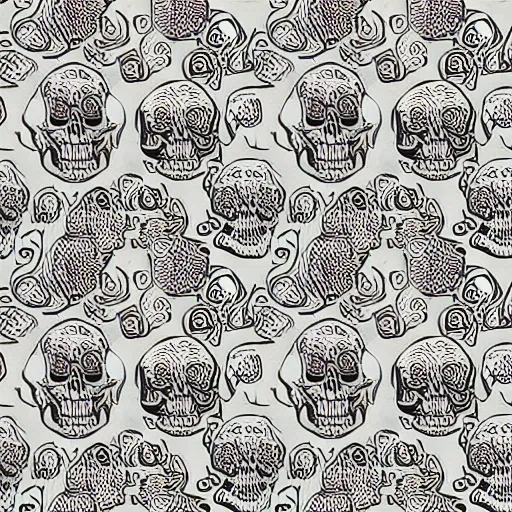 Image similar to seamless creepy myzelium pattern with skull-like shapes hidden within quality texture