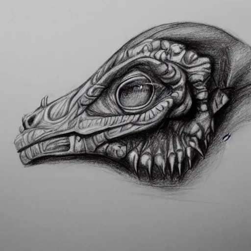 Image similar to drawing anatomical drawing eyes, detailed snout, neck the barbarian 1 billion years cinematic, realistic, intricate head, was flying kim tschang