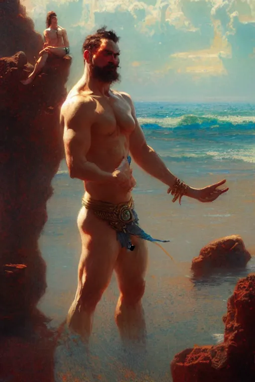 Prompt: god of ocean, male character design, painting by gaston bussiere, craig mullins, greg rutkowski, tom of finland, trending on artstation