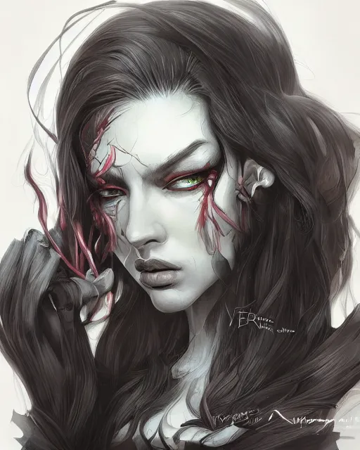 Prompt: portrait of the embodiment of darkness by Valentina Remenar, artgerm, trending on artstaton, intricate