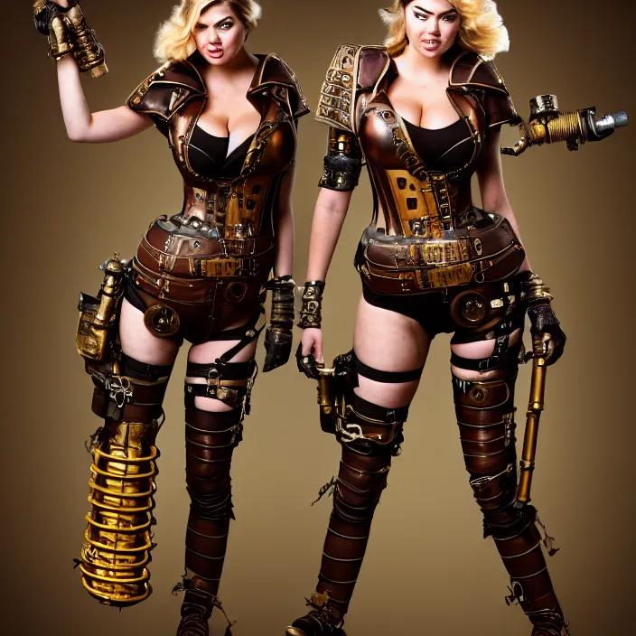 Image similar to full body photograph of kate upton as a steampunk warrior, Extremely detailed. 8k