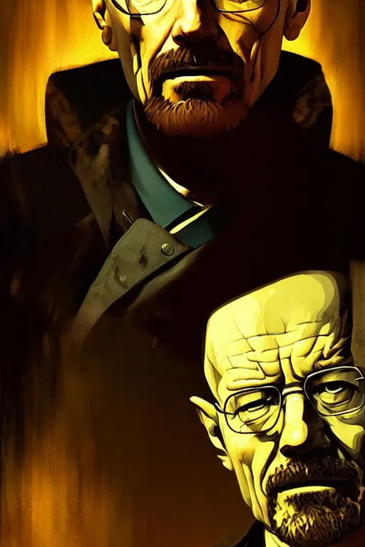 Image similar to baroque oil painting of key visual portrait concept art of walter white in battlefield 1, brutalist, dark fantasy, rule of thirds golden ratio, fake detail, trending pixiv fanbox, acrylic palette knife, style of makoto shinkai studio ghibli genshin impact jamie wyeth james gilleard greg rutkowski chiho aoshima